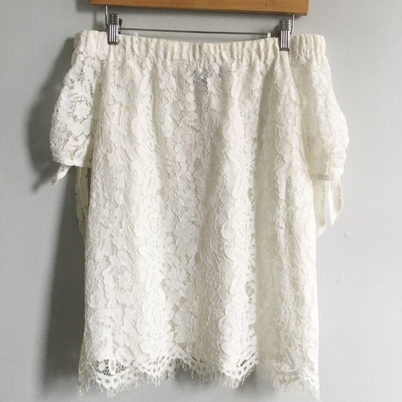 Lulu's Ethereal View Ivory Lace Off Shoulder Top - Picture 6 of 8